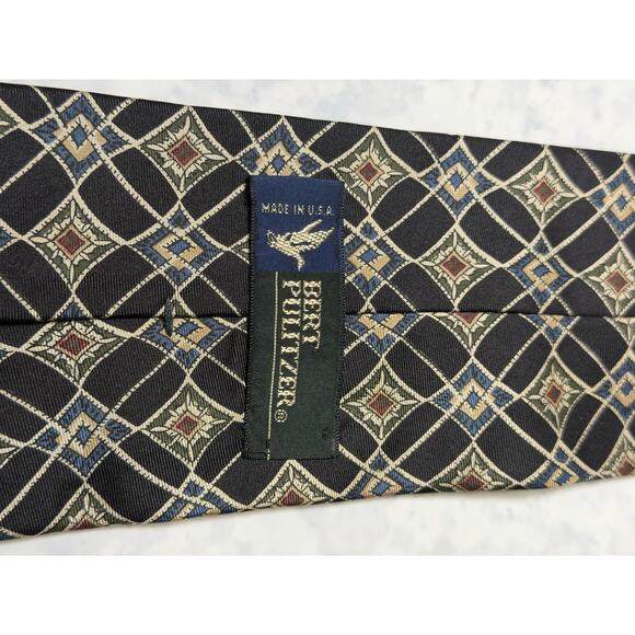 Vintage Men’s Black Burt Pulitzer, Geometric Print Necktie - Picture 2 of 3